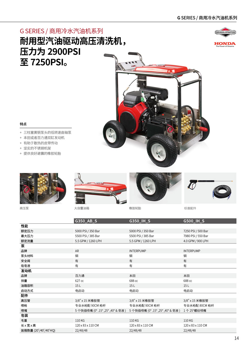 勁邦Jinbom  冷水汽油機驅(qū)動高壓清洗機G350